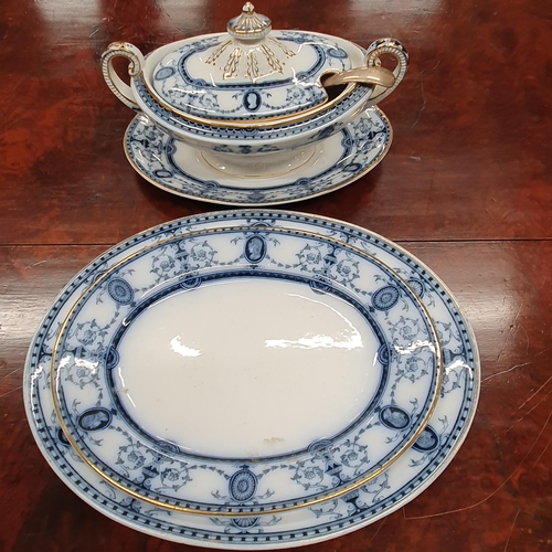 502 - A really good quantity of Opaque China Flaxman pattern to include two large meat platters.