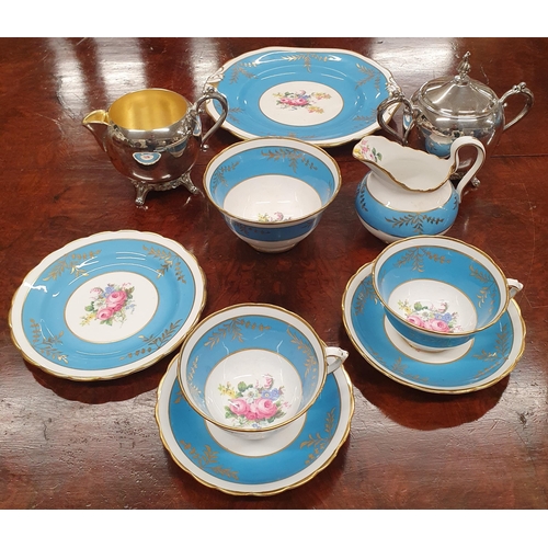 503 - A Victorian set of Blue and White tea Wares along with a Silver plate Milk and Sugar.