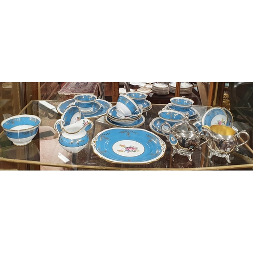 503 - A Victorian set of Blue and White tea Wares along with a Silver plate Milk and Sugar.