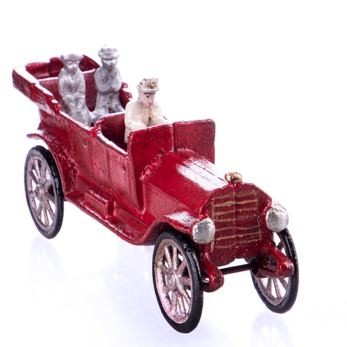 282 - A Cast iron vintage convertible. Dimensions (H x W x D) approx. 10x24x6cm, a cast iron figure motorc... 