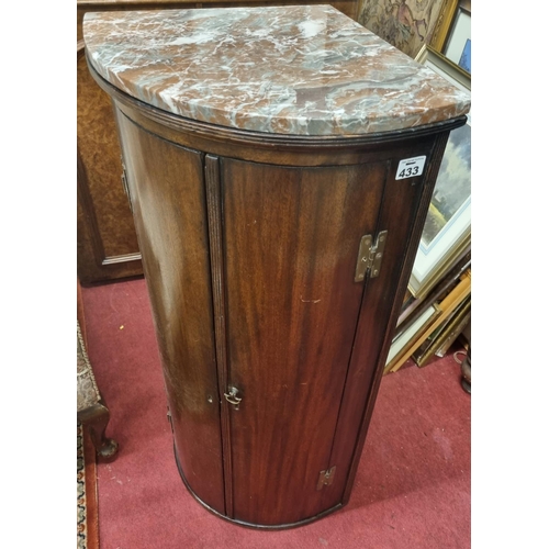 433 - A 19th Century Mahogany bow fronted Cabinet with marble top. W 52 x H 101 cm approx.