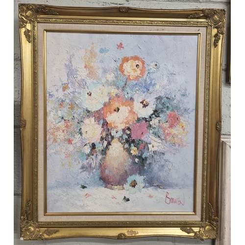 80 - A 20th Century Oil On Canvas Still Life of flowers in a vase, signed LR in a gilt frame along with a... 