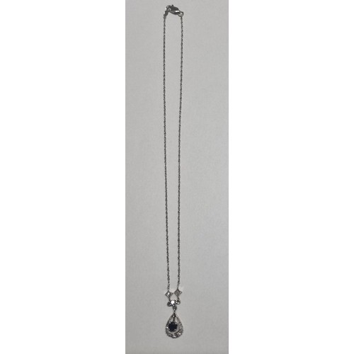 399 - A sapphire and single-cut diamond necklace. Stamped 14K.Length 38.5cms. 3.1gms.