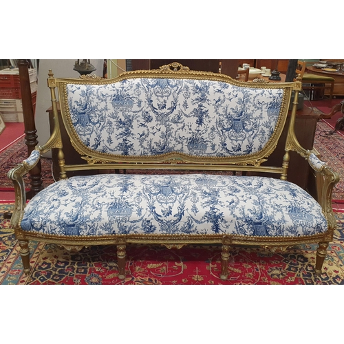 218 - A Fabulous Timber Gilt showframe Three Piece Suite with tapestry style upholstery. Couch W 173, Seat... 