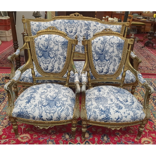 218 - A Fabulous Timber Gilt showframe Three Piece Suite with tapestry style upholstery. Couch W 173, Seat... 