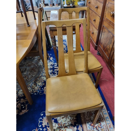 605 - A good mid century leaf D end Dining Table and a set of six chairs possibly G Plan. W 99 x 206 x H 7... 