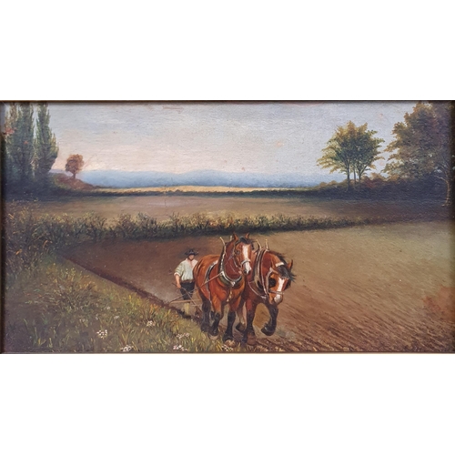 523 - A 19th Century Oil On Canvas of a farmer ploughing with two shire horses, no apparent signature alon... 