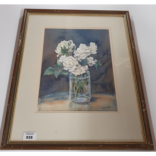 535 - A Still Life Watercolour of Roses in a vase, signed Wilmoth. 30 x 23 cms approx.