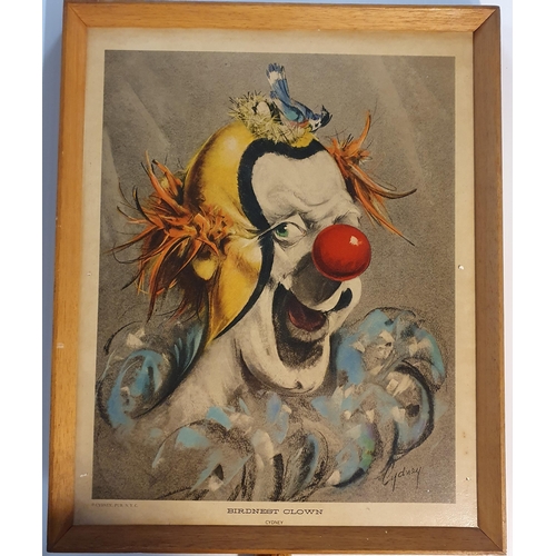 548 - After Cydney. Two colour Prints of tearful clown and bird nest clown.