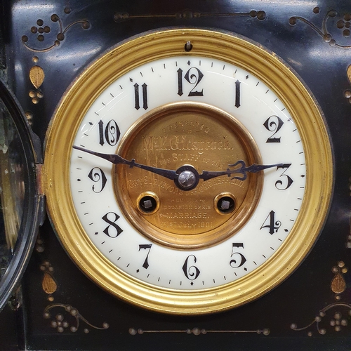 551 - An extremely large 19th Century Black Slate Mantle Clock with marble and gilt inlay. W 49 x 15 x H 3... 