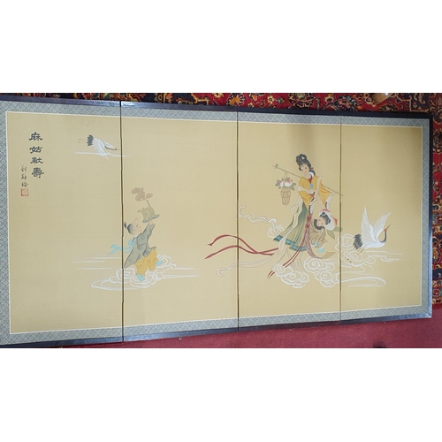 559 - A good Oriental table Screen with four panels along with another Oriental Panel. Each panel 44 cm ap... 