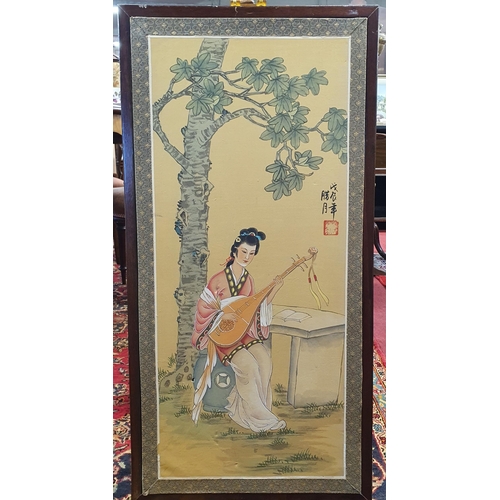 559 - A good Oriental table Screen with four panels along with another Oriental Panel. Each panel 44 cm ap... 