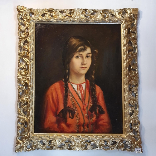 576 - A beautiful early 20th Century Oil On Board of 'Yolande' a young girl, signed Lowe LR in a highly or... 