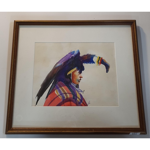 580 - A 20th Century Watercolour of a south American Indian, signed LR. 25 x 32 cm approx.