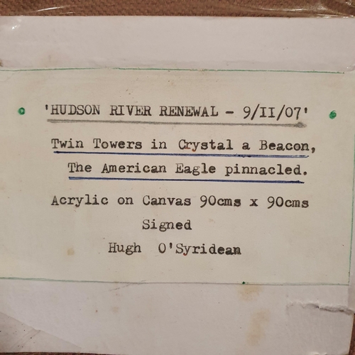 590 - An unframed Abstract Acrylic on Canvas of the Hudson river. With depiction verso. ' The Hudson river... 