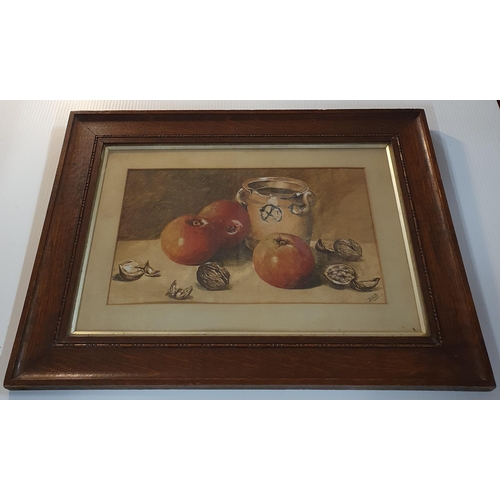 636 - Two 19th Century Watercolours still life of fruit on a table. Monogrammed DCD LR. In original oak fr... 