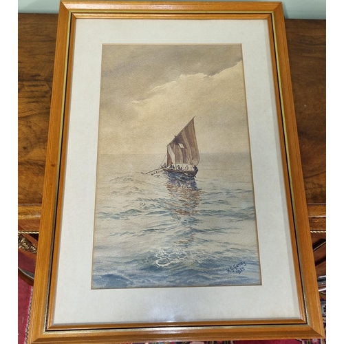 1029 - H G Gandy, a seascape with a boat and figures, Watercolour, signed, and dated 1927, 40 x 22 cms appr... 