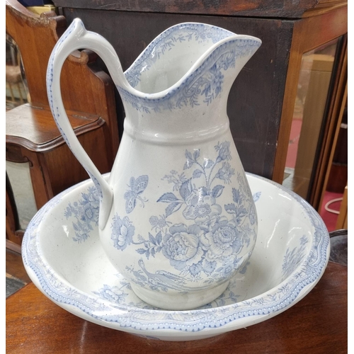 1034 - A 19th Century Blue and White Jug and Bowl.