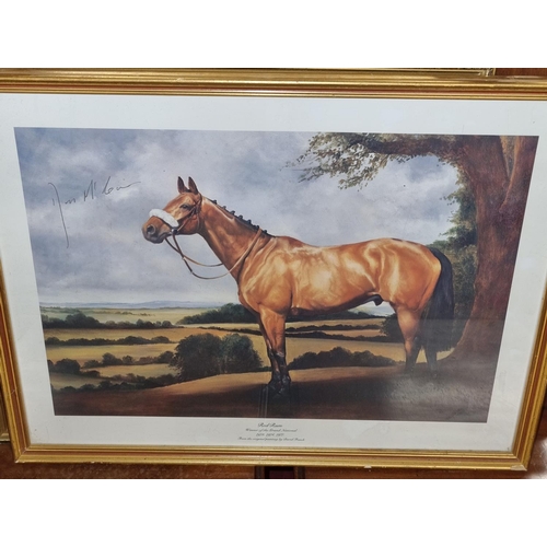 1043 - Three good coloured Prints of Red Rum some signed along with three racing photographic Prints.