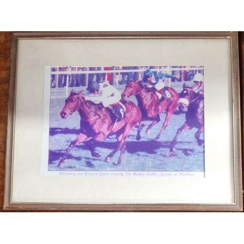 1043 - Three good coloured Prints of Red Rum some signed along with three racing photographic Prints.