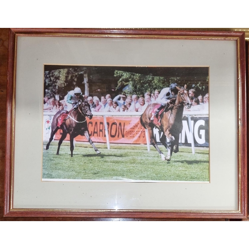 1043 - Three good coloured Prints of Red Rum some signed along with three racing photographic Prints.