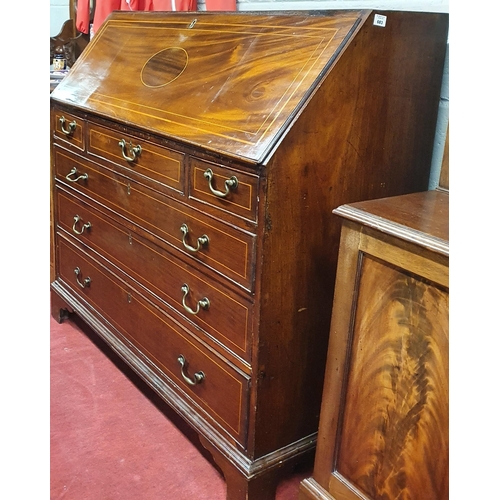 683 - A really good Georgian Mahogany Bureau with highly inlaid exterior. W 113 x 50 x H 109 cm approx.