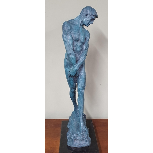 722 - A Bronze figure male nude. Dimensions (H x W x D) approx. 48x21x13cm. Weight approx. 5.5kg