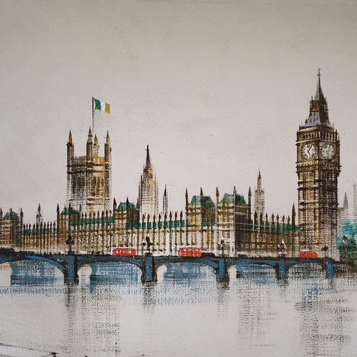 779 - An unusual Oil on Canvas depicting Home Rule with the Irish Flag on top of the Houses of Parliament.... 