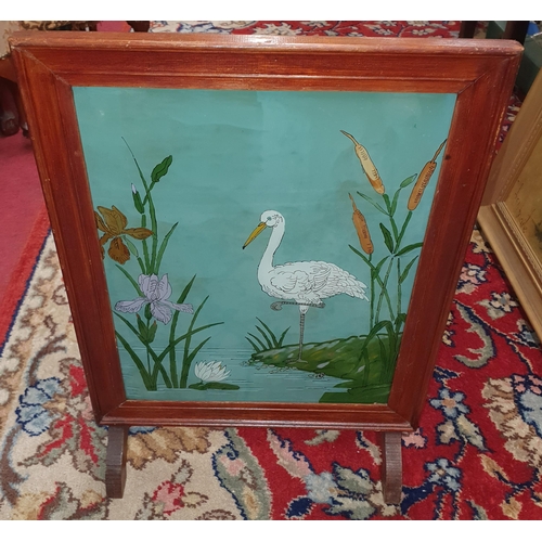 163 - A 19th Century hand painted reverse Picture on glass of a woman playing the lute. 52 x 35 cm approx.