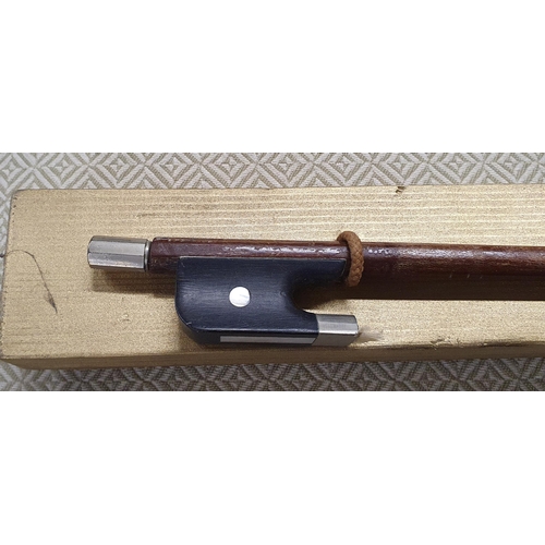 246a - An Old Cello Bow , With Ebony Frog  Mounted on a wooden Plaque.