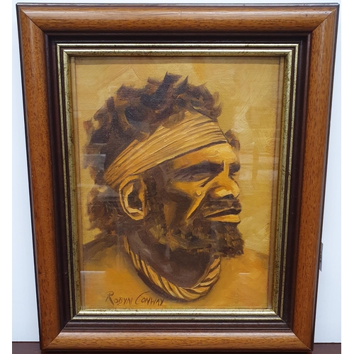 182 - A 20th Century Oil On Paper of an Aboriginal man, signed Robin Conway LL along with a Watercolour of... 