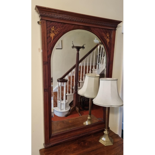 171 - A Fantastic Edwardian Mahogany and Inlaid Overmantel Pier Mirror with arch top bevel glass. H 133  x... 