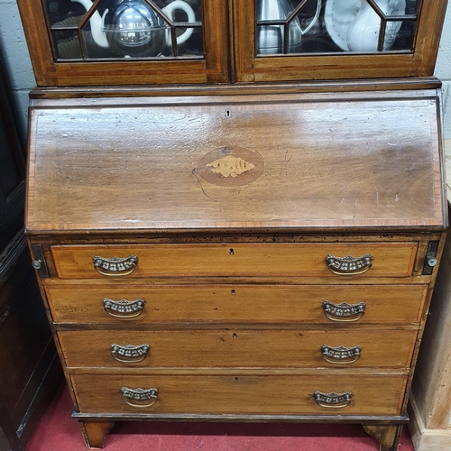 184 - A good Edwardian Mahogany and inlaid Bureau Bookcase. 90 x 41 x H 217 cm approx.