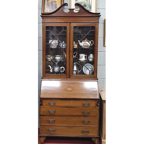 184 - A good Edwardian Mahogany and inlaid Bureau Bookcase. 90 x 41 x H 217 cm approx.