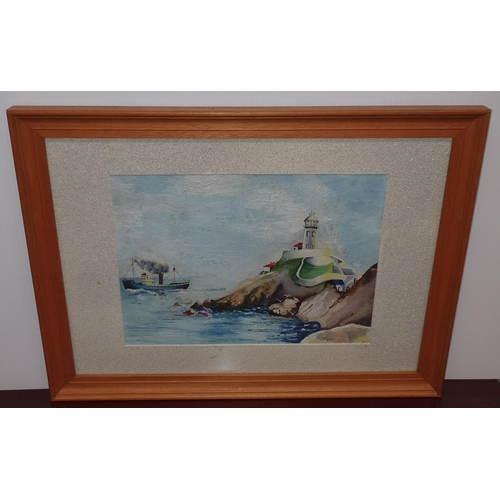 284 - A 19th Century Oil on Paper of a river waterfall along with an oil on paper of a lighthouse with a s... 