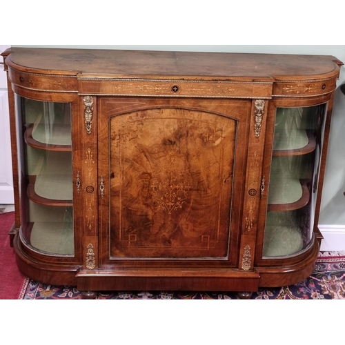 20 - A Superb 19th Century Walnut and Burr Walnut Credenza with bow fronted glazed corner displays, inlai... 