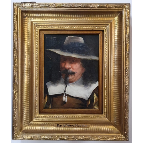 39 - David Wood Haddon. An Oil on Canvas portrait of a Cavalier. 20 x 15 cm approx.