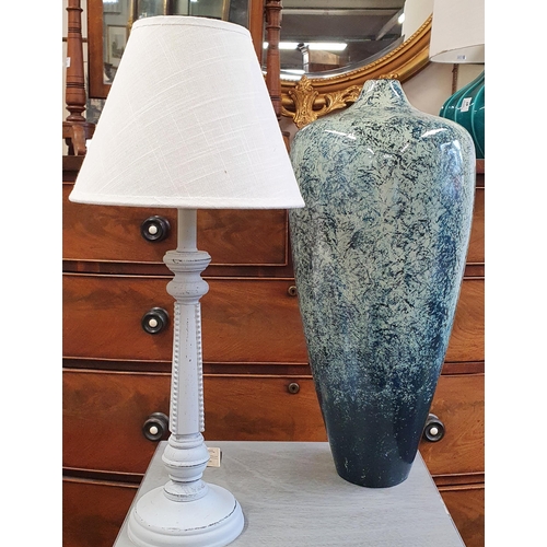 54 - A Timber Table Lamp and shade, a bulbous vase. H 38 cm approx.
