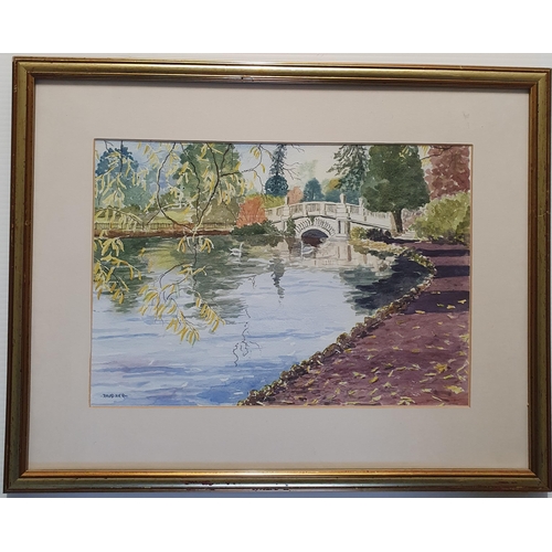 6 - A 20th Century Watercolour of an autumnal river scene. Signed David Hier LL. 38 x 26.5 cm approx.