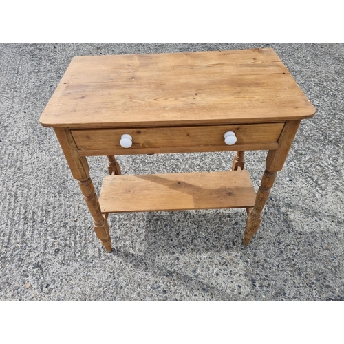 956A - A 19th Century Pine single drawer side Table with Ceramic Knobs.
H 75 x 75 x 46 cm approx.