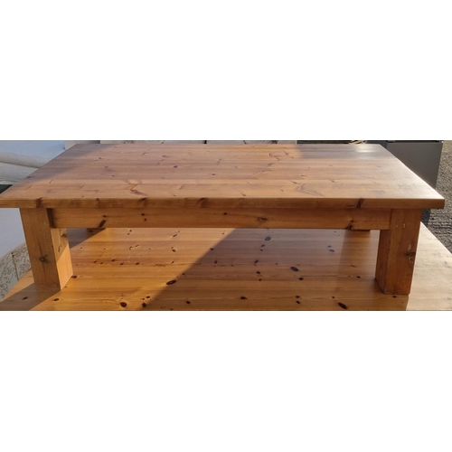 955 - A good Pine Coffee Table. H 41 x D 60 x W 152 cm approx along with a good set of three Windsor style... 