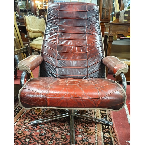 A Skoghaug Industri Norway leather reclining armchair, lever adjusting