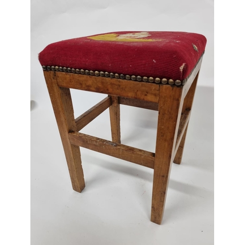 769 - A Fruitwood square Stool with tapestry style upholstery. 32 x 32 x H 46 cm approx.