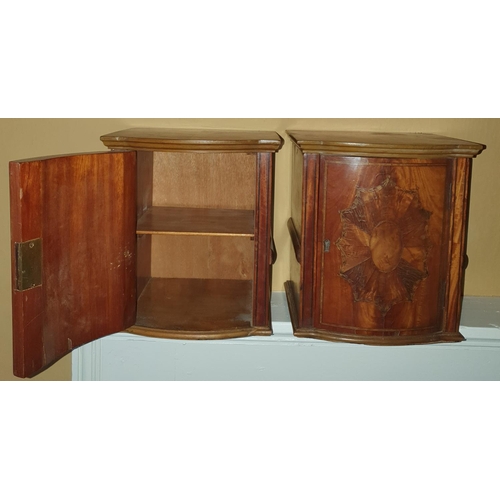 773 - A pair of Satinwood single door Table Cabinets with highly inlaid doors. W 23 x 19 x H 26 cm approx.