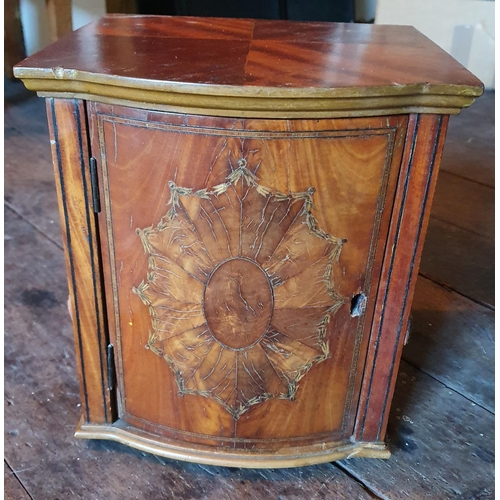 773 - A pair of Satinwood single door Table Cabinets with highly inlaid doors. W 23 x 19 x H 26 cm approx.