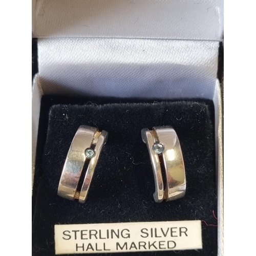38 - A Silver and Gem set Earrings, one pin needs repair.