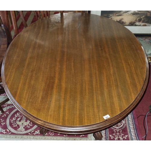 6 - A large 19th Century Mahogany oval supper Table with molded edge on quatrefoil base.
H 72 x D 107 W ... 