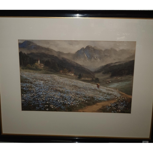 10 - A 19th Century coloured Print by John MacWhirter of an Alpine scene with flowers in the foreground, ... 