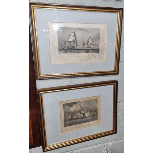 19 - Two 19th Century coloured Engravings of ships in full sail. Frames 31 x 38 cm approx.