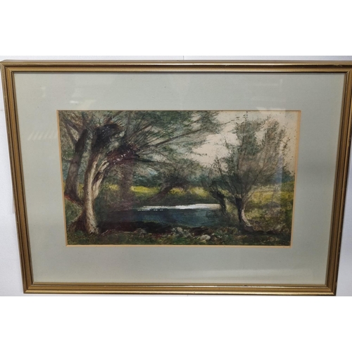 22 - An early 20th Century Watercolour of a river scene. Indistinctly signed LL. 19 x 29 cm approx.